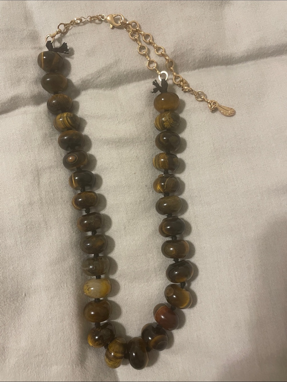 Free People Tiger Eye Bead Necklace with Gold Chain